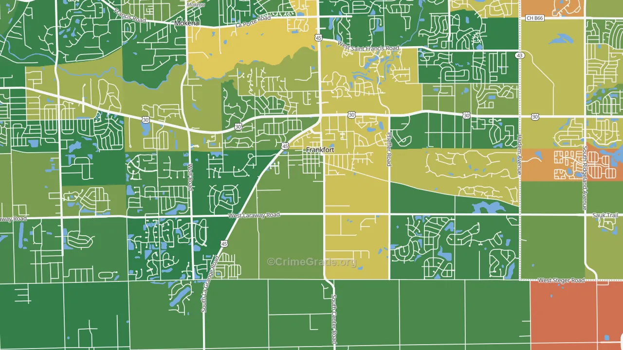 Frankfort, IL Map of Burglary Rates
