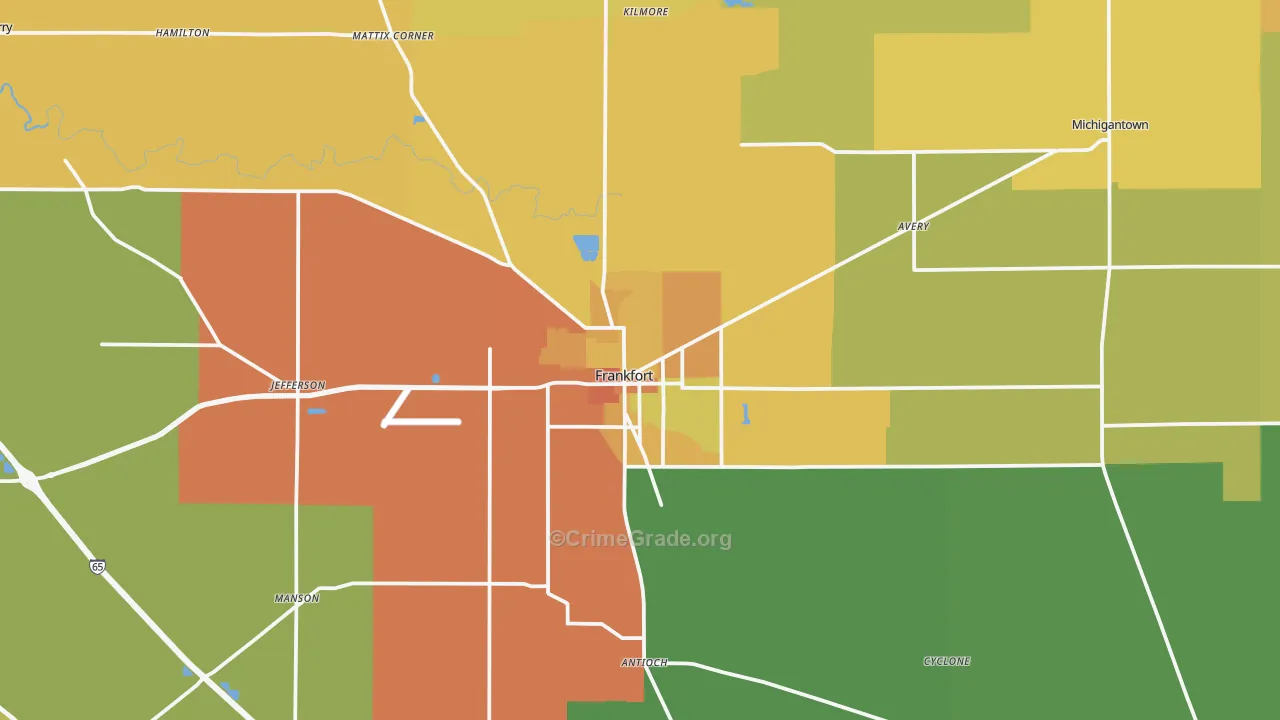 Frankfort, IN Map of Burglary Rates