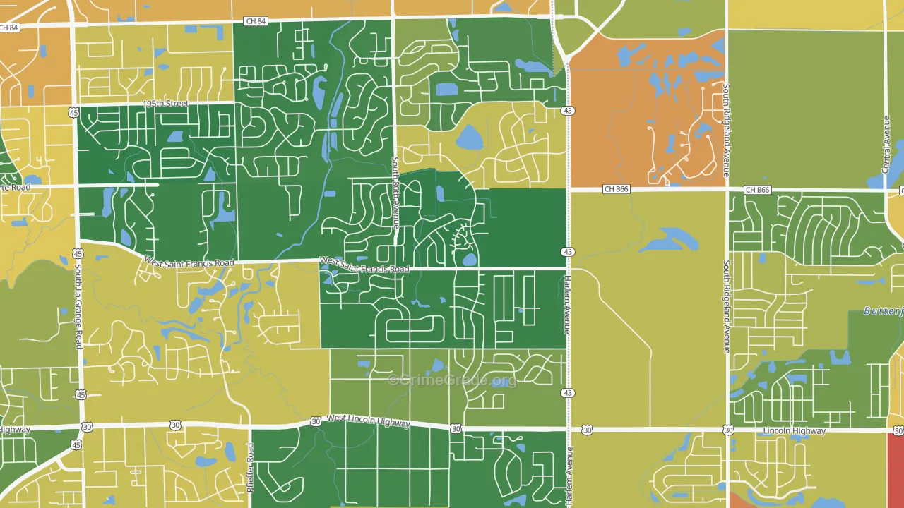 Frankfort Square, IL Map of Burglary Rates