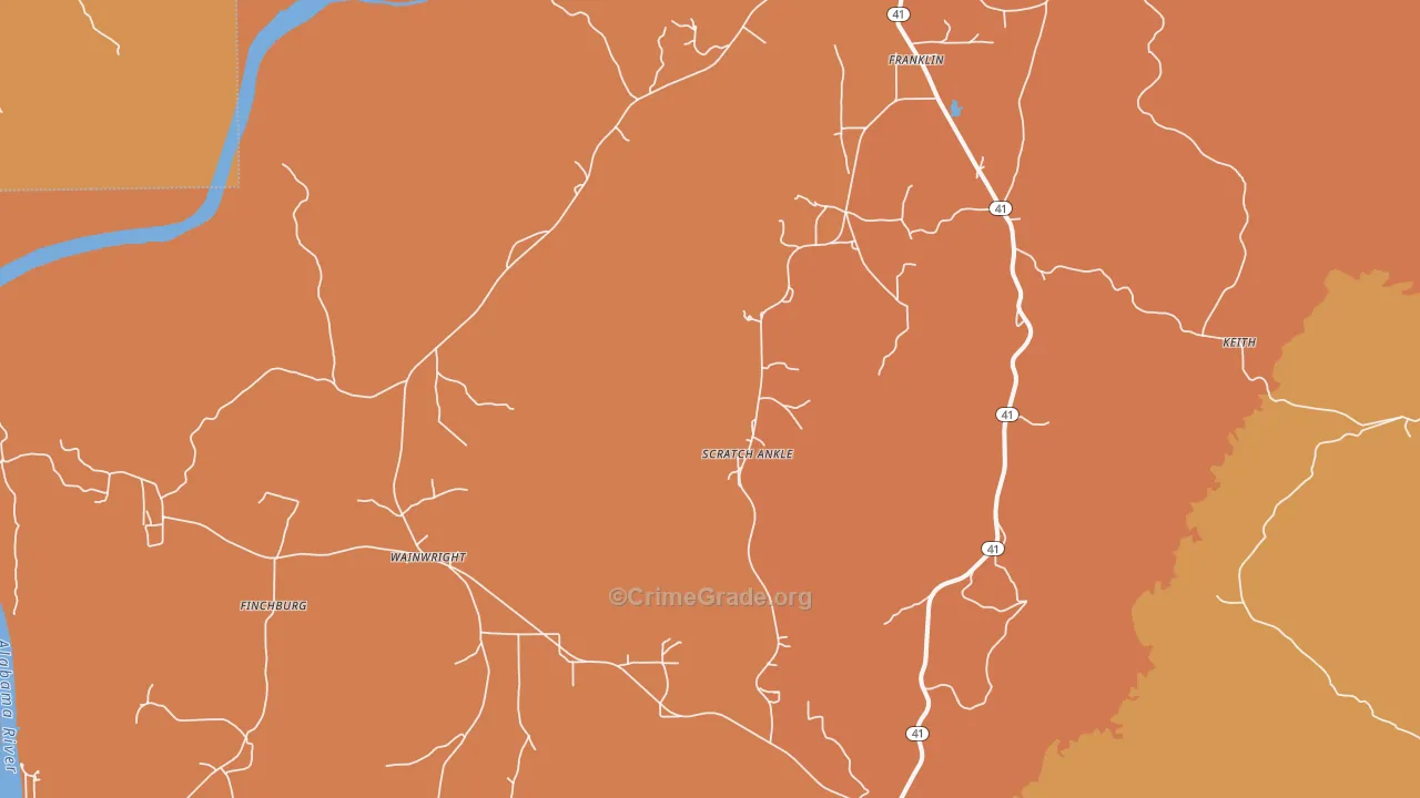 Franklin, AL Map of Burglary Rates