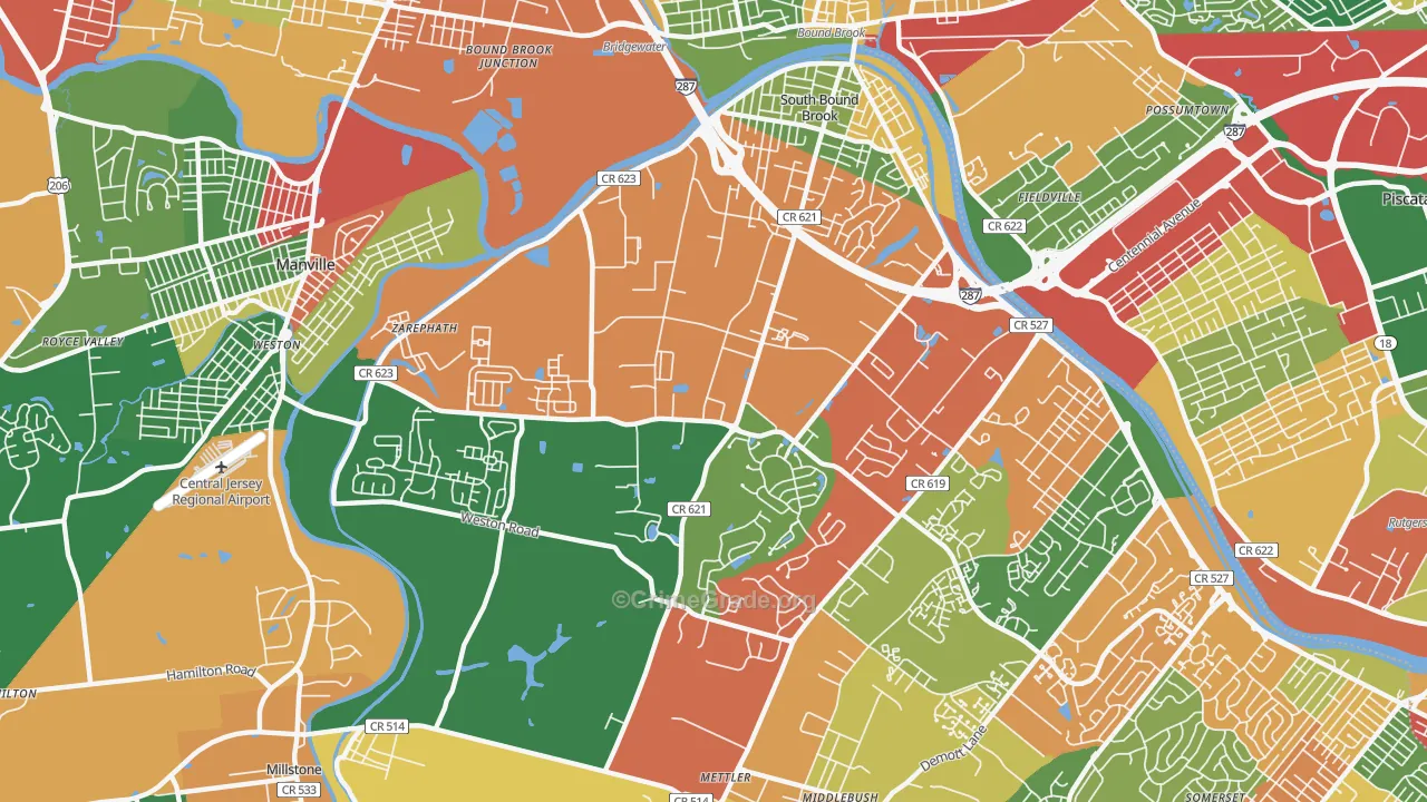 Franklin Center, NJ Map of Burglary Rates