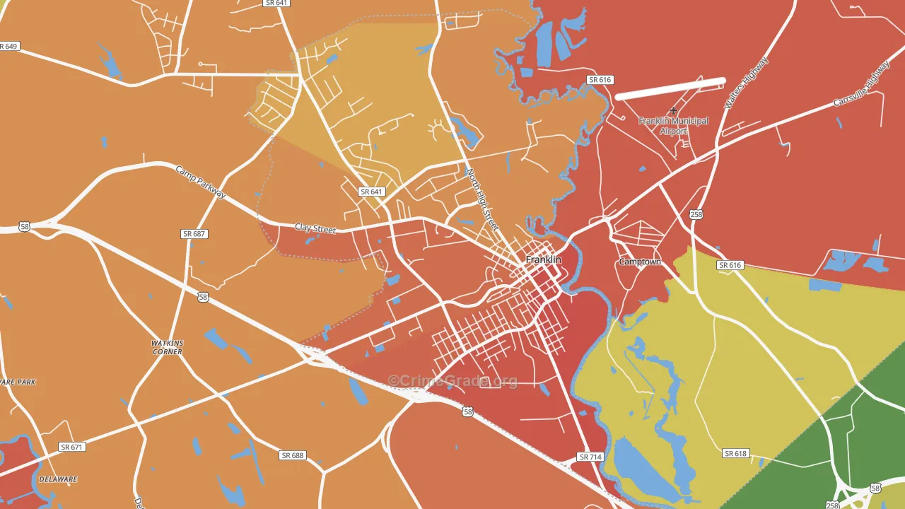Franklin City, VA Map of Burglary Rates