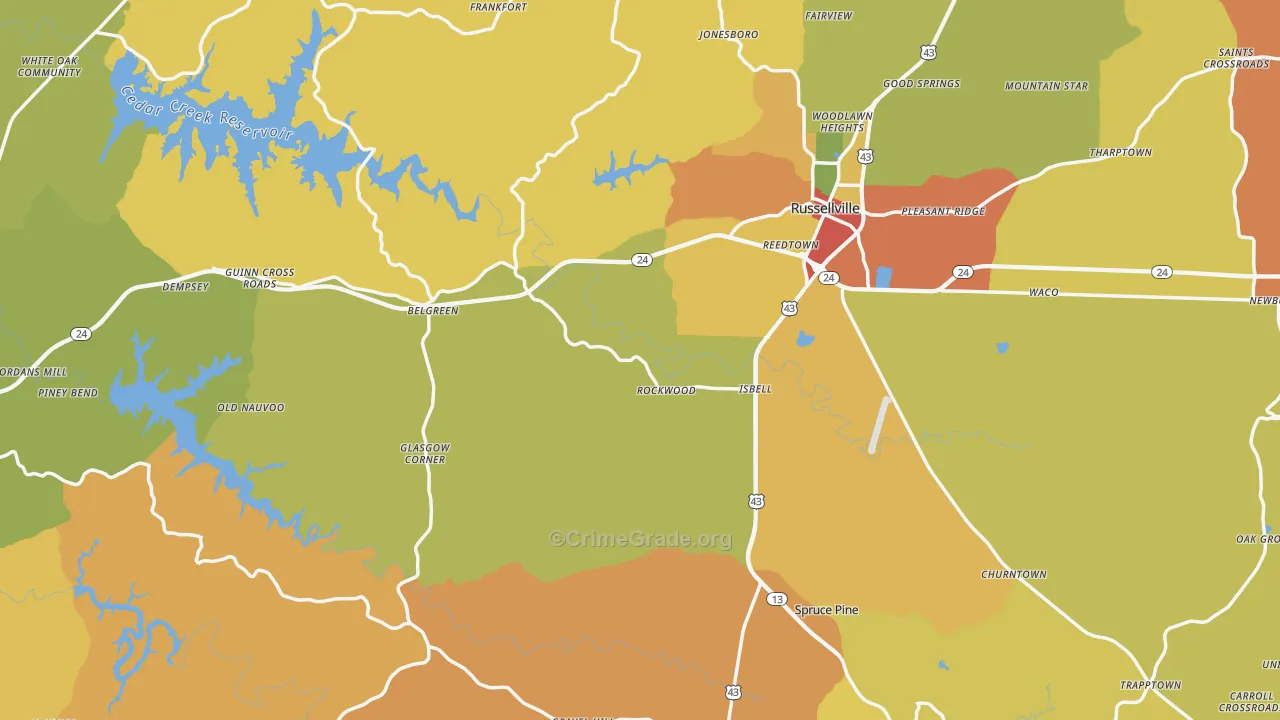 Franklin County, AL Map of Burglary Rates