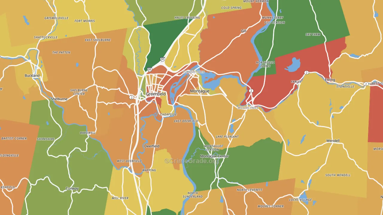 Franklin County, MA Map of Burglary Rates