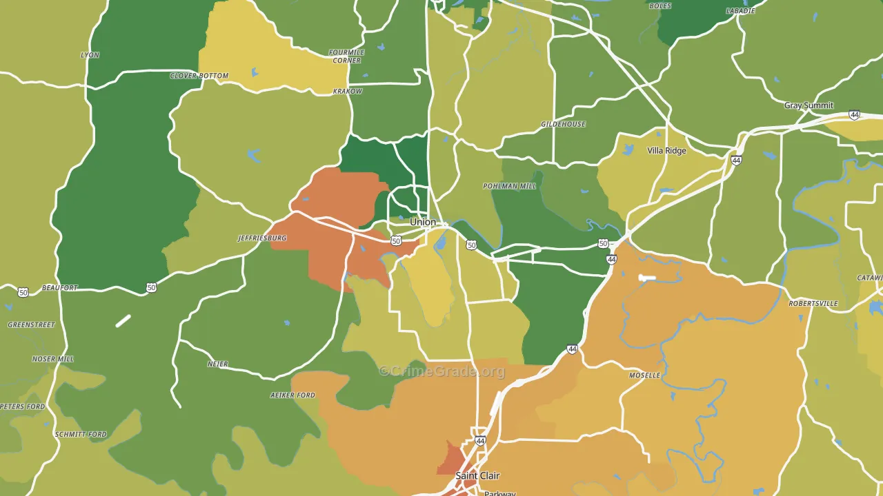 Franklin County, MO Map of Burglary Rates