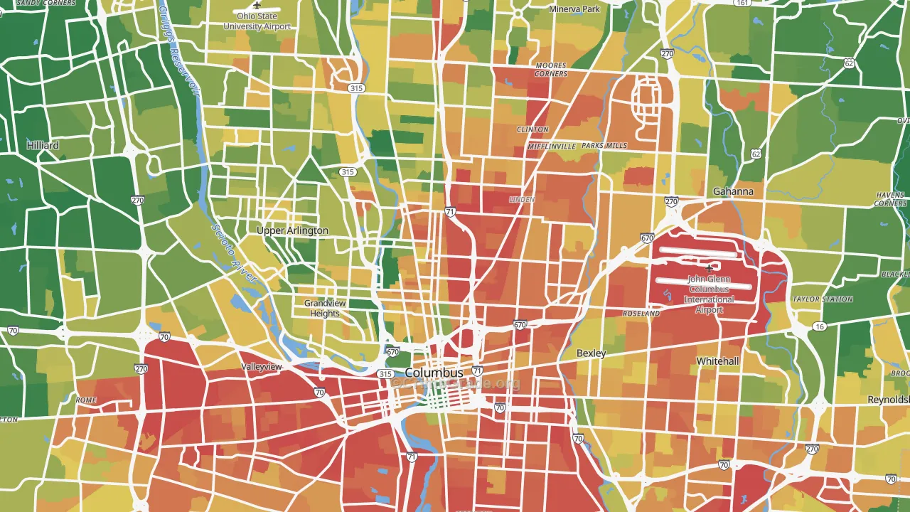 Franklin County, OH Map of Burglary Rates