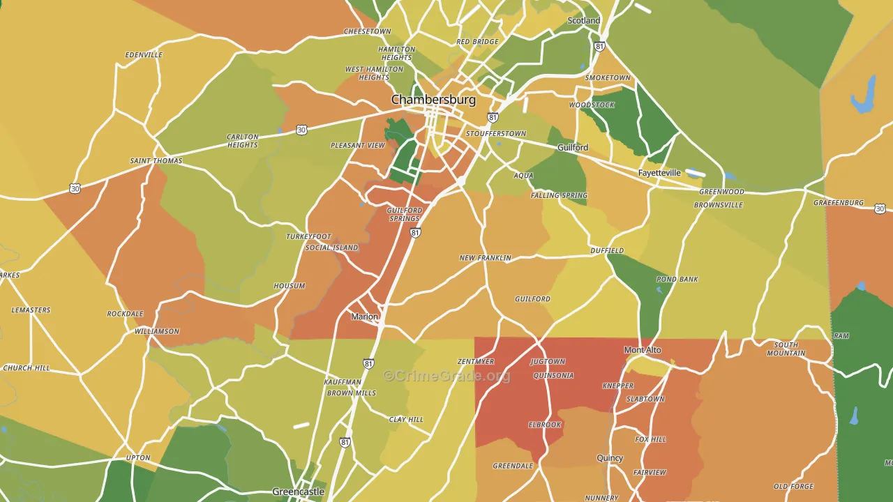 Franklin County, PA Map of Burglary Rates