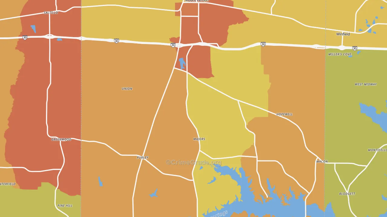 Franklin County, TX Map of Burglary Rates