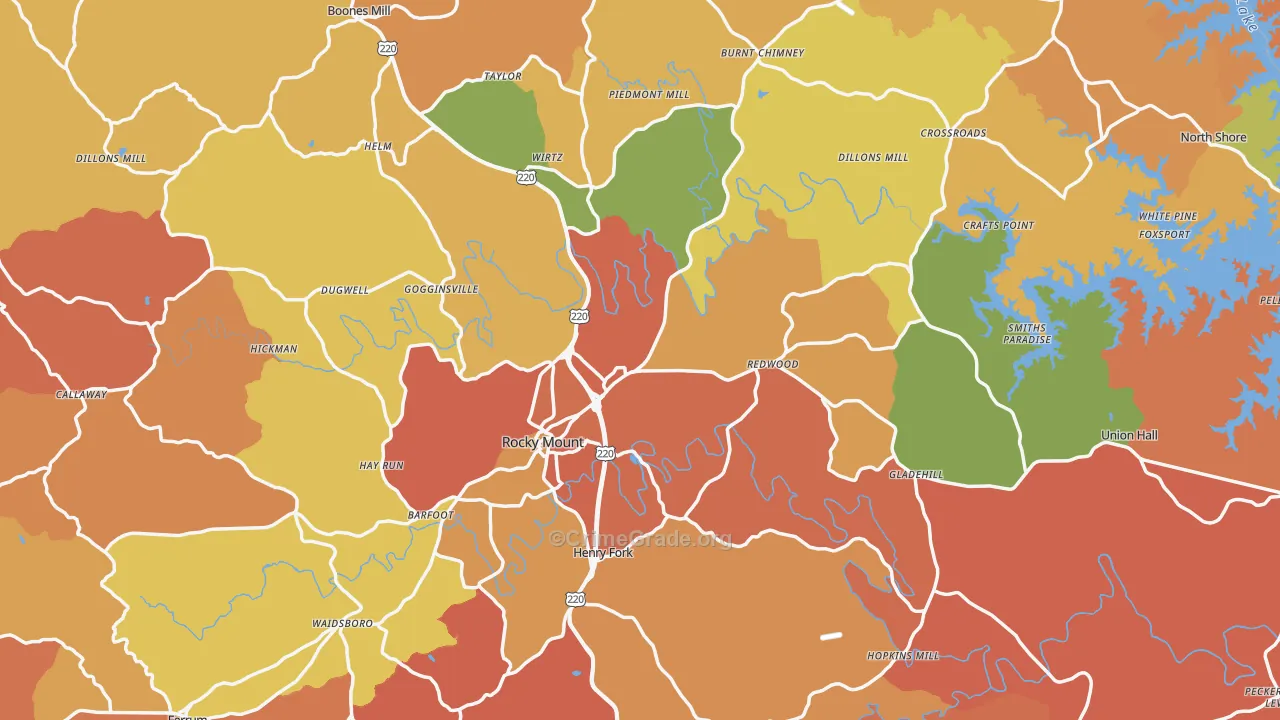 Franklin County, VA Map of Burglary Rates