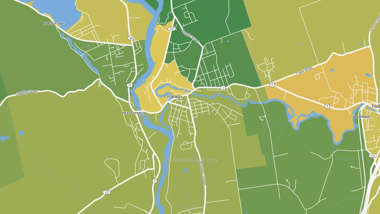 Franklin Falls, Franklin, NH Map of Burglary Rates