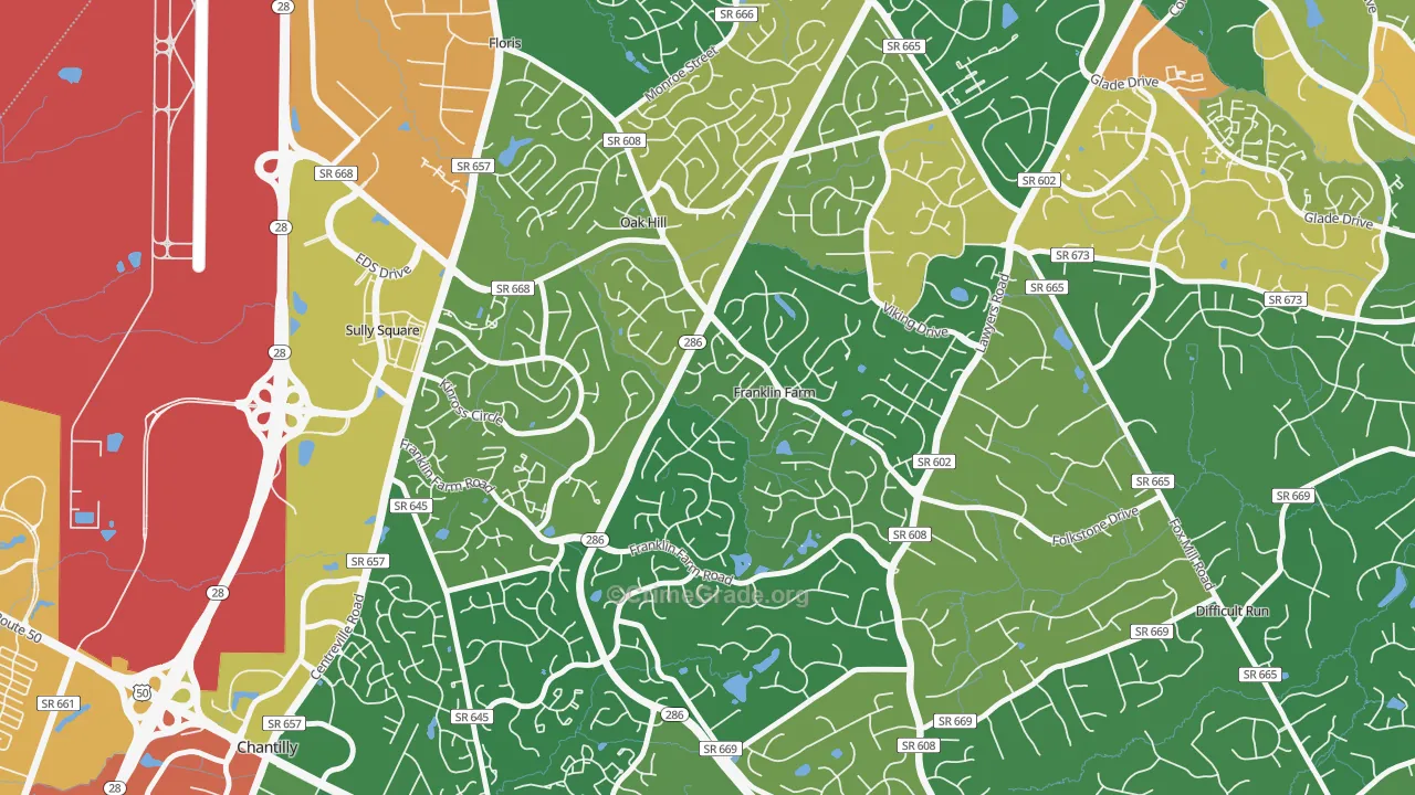 Franklin Farm, VA Map of Burglary Rates