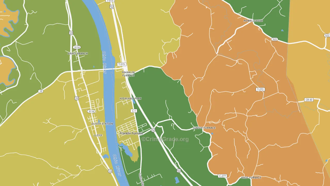 Franklin Furnace, OH Map of Burglary Rates
