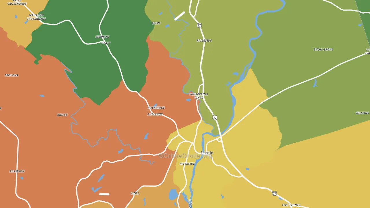 Franklin, GA Map of Burglary Rates