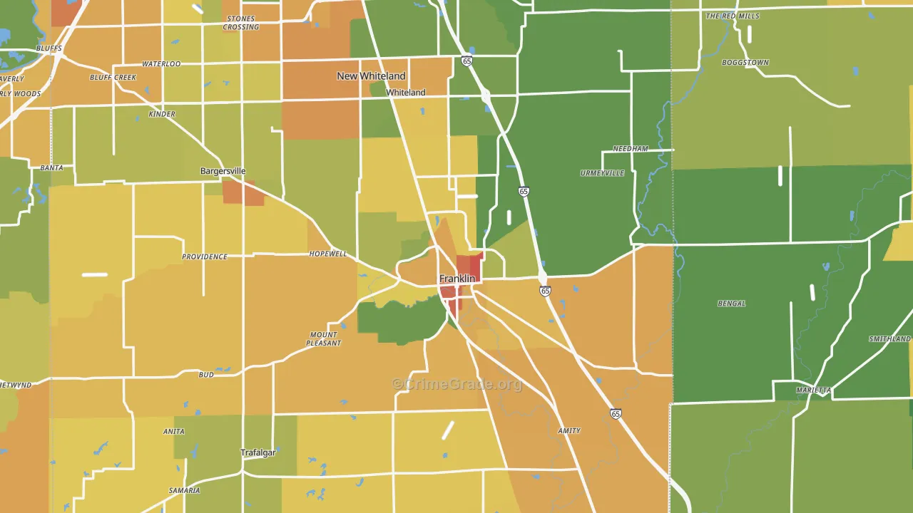 Franklin, IN Map of Burglary Rates