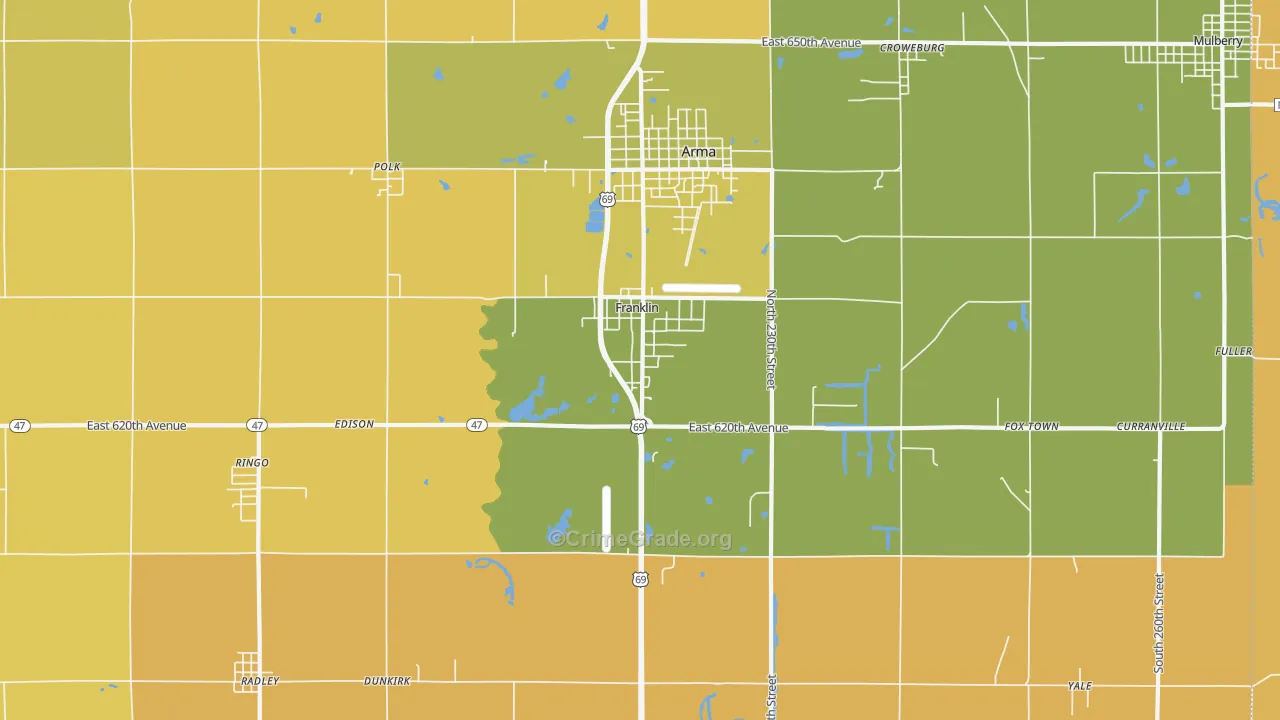 Franklin, KS Map of Burglary Rates
