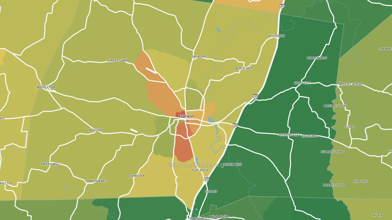 Franklin, KY Map of Burglary Rates