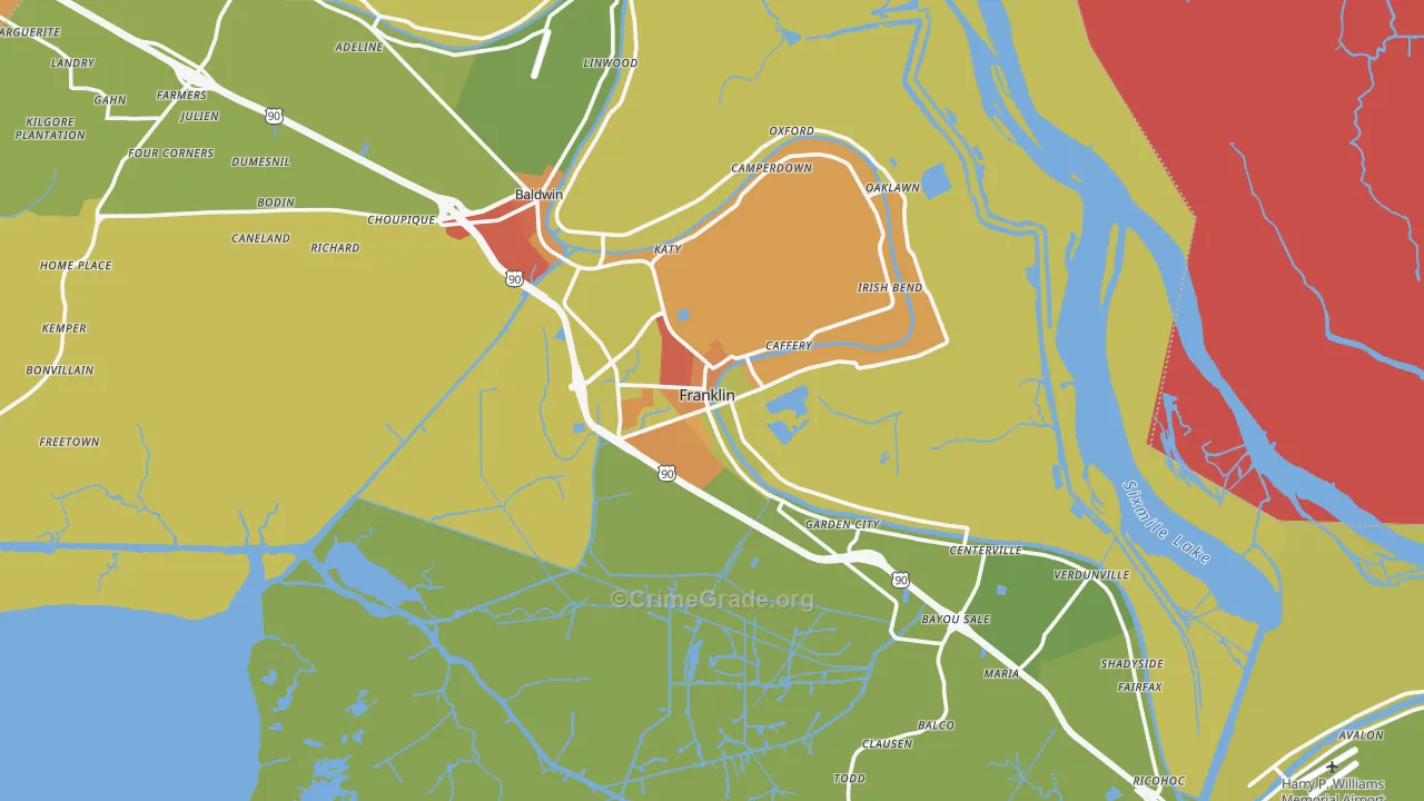 Franklin, LA Map of Burglary Rates