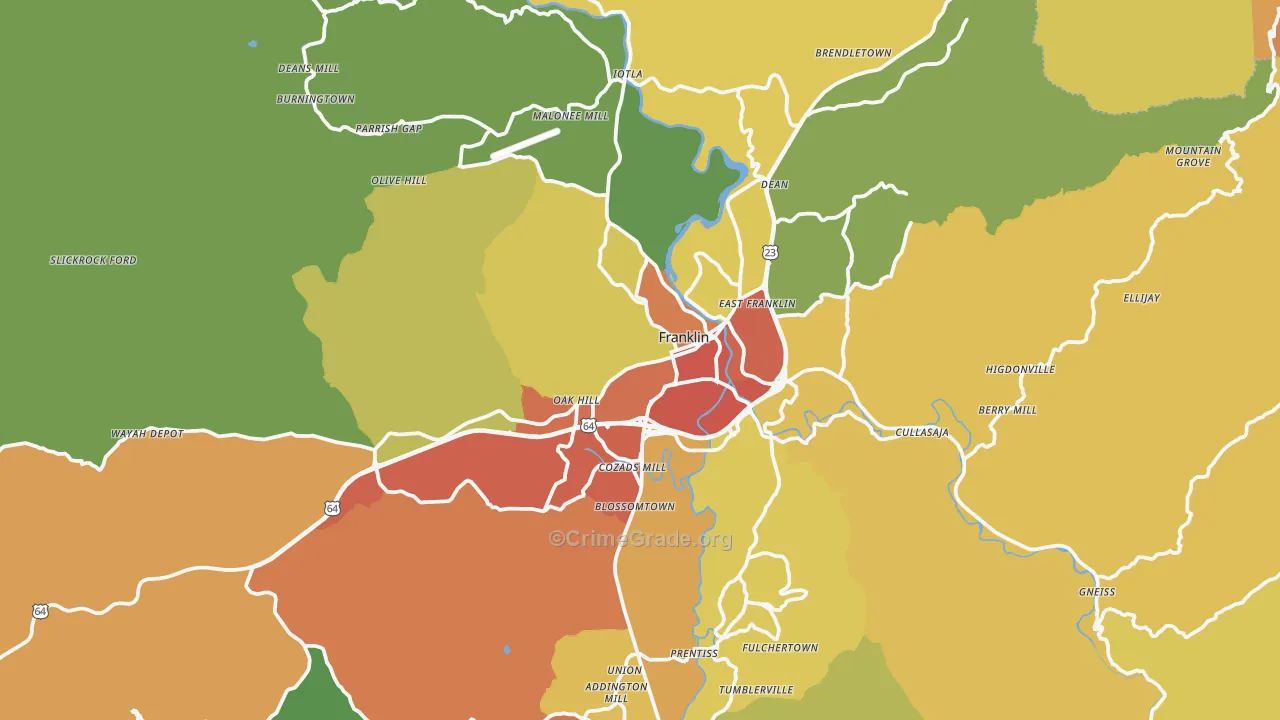 Franklin, NC Map of Burglary Rates