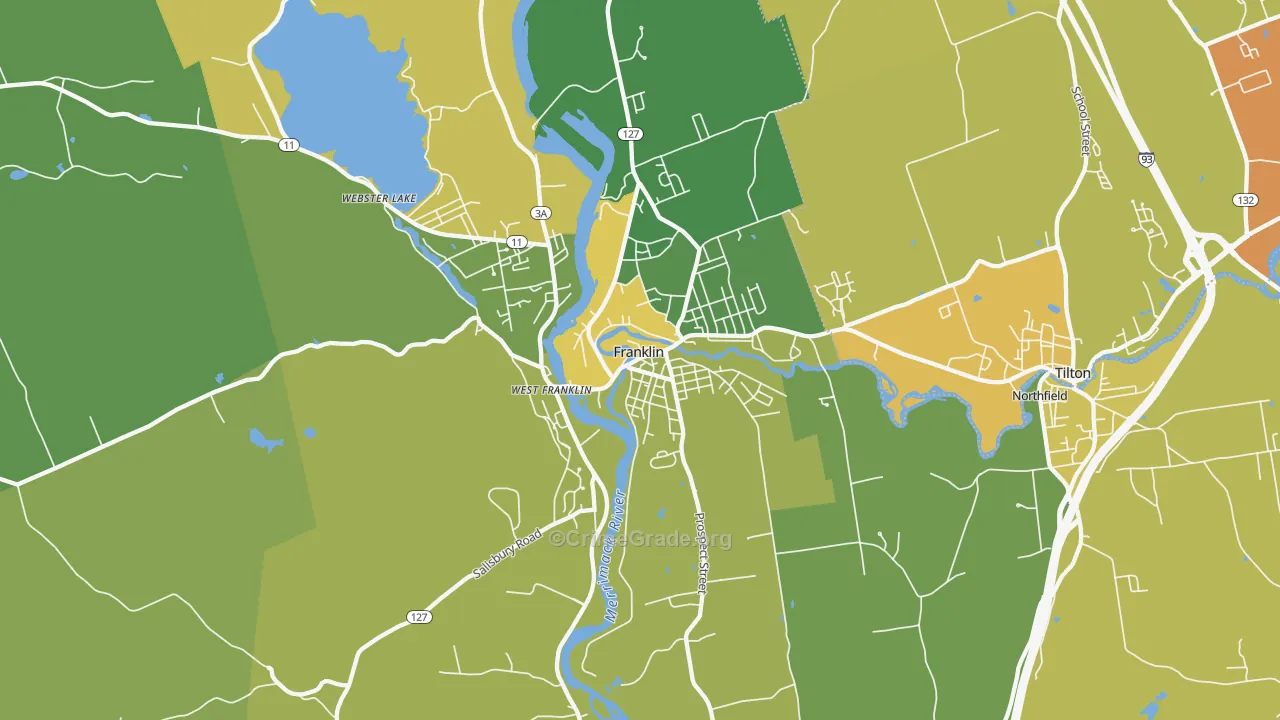Franklin, NH Map of Burglary Rates