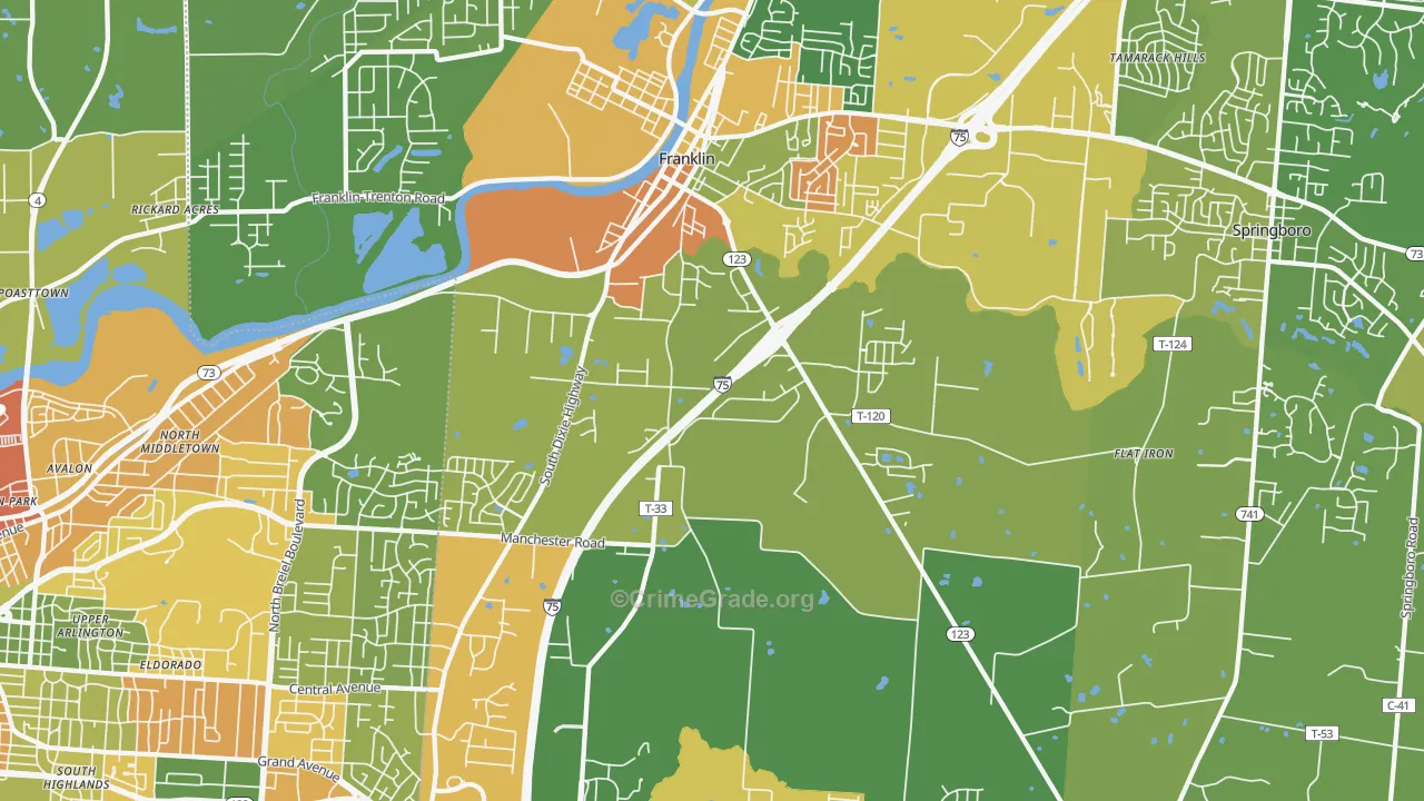 Franklin, OH Map of Burglary Rates