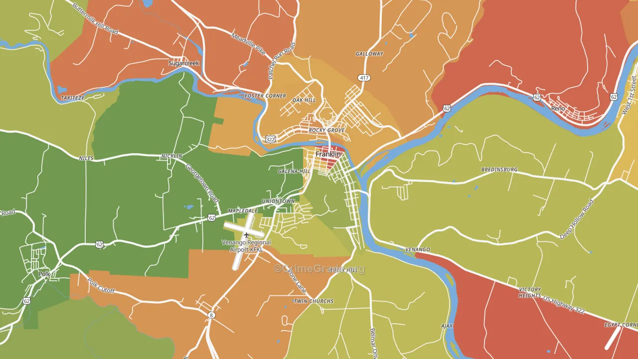 Franklin, PA Map of Burglary Rates
