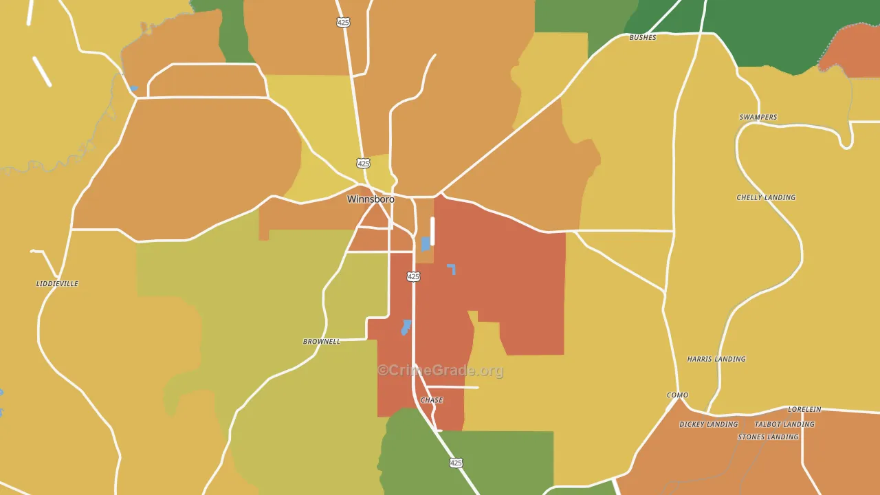 Franklin Parish, LA Map of Burglary Rates