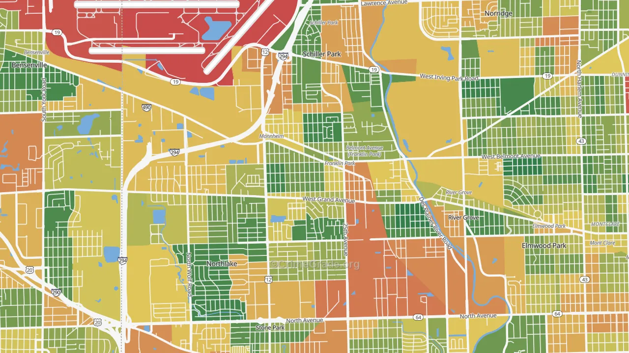Franklin Park, IL Map of Burglary Rates