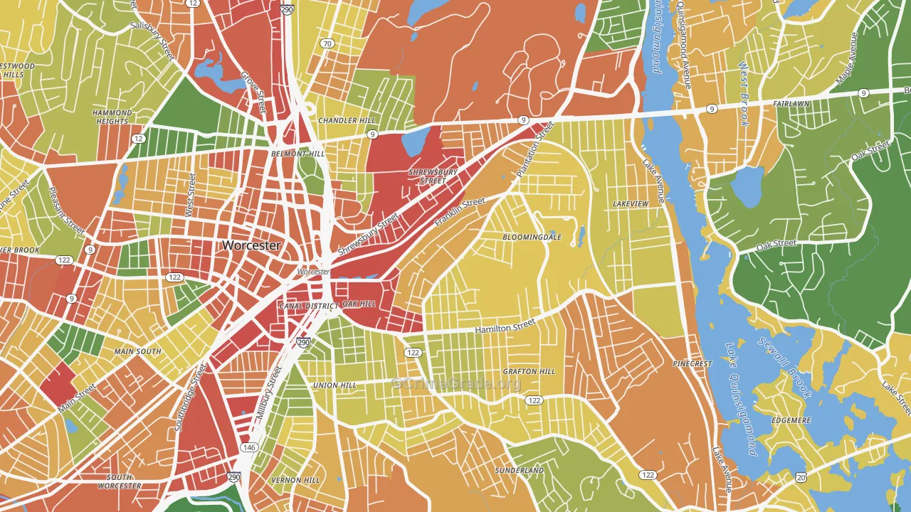 Franklin Plantation, Worcester, MA Map of Burglary Rates