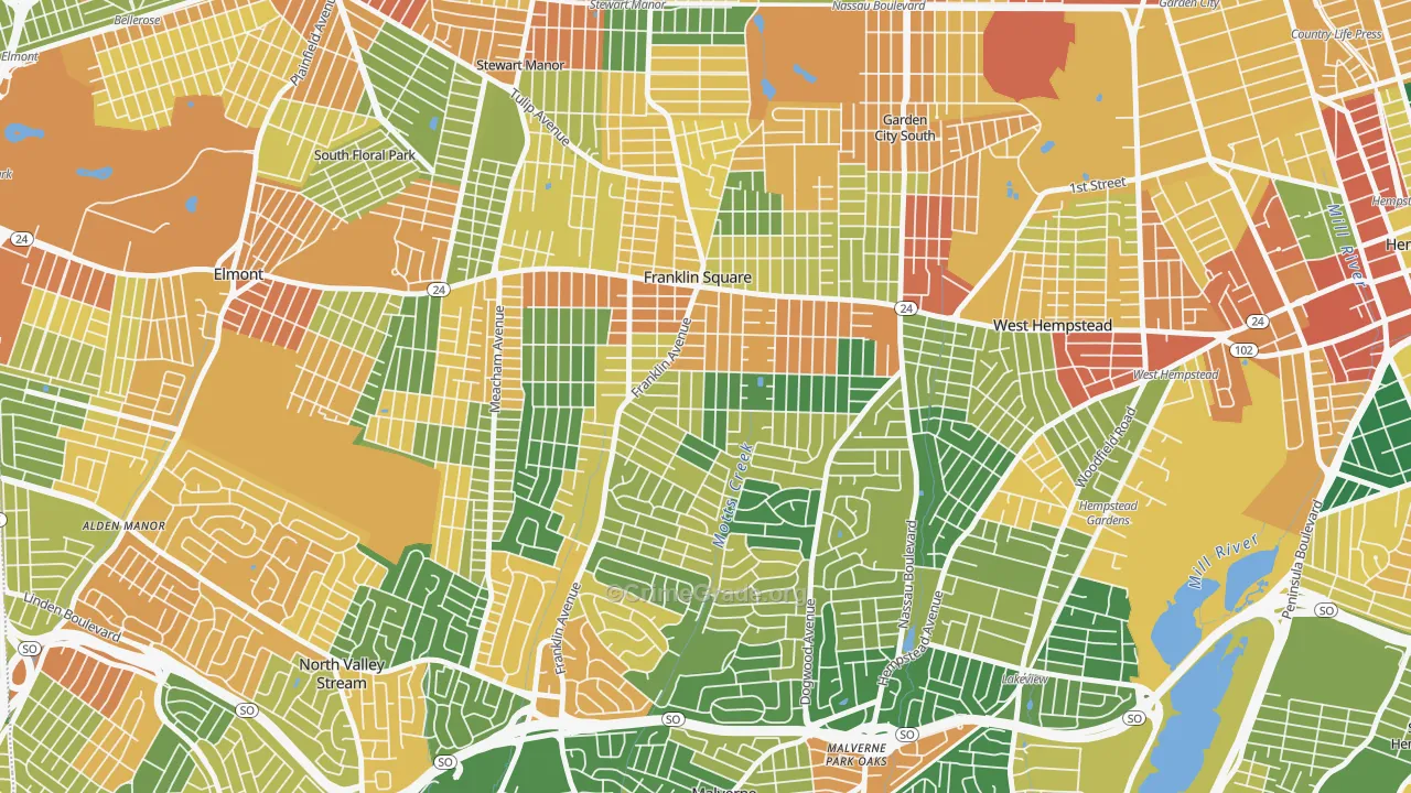 Franklin Square, NY Map of Burglary Rates