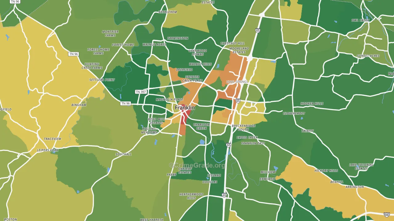 Franklin, TN Map of Burglary Rates