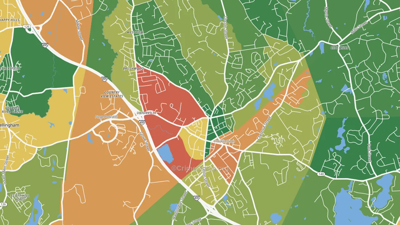 Franklin Town, MA Map of Burglary Rates