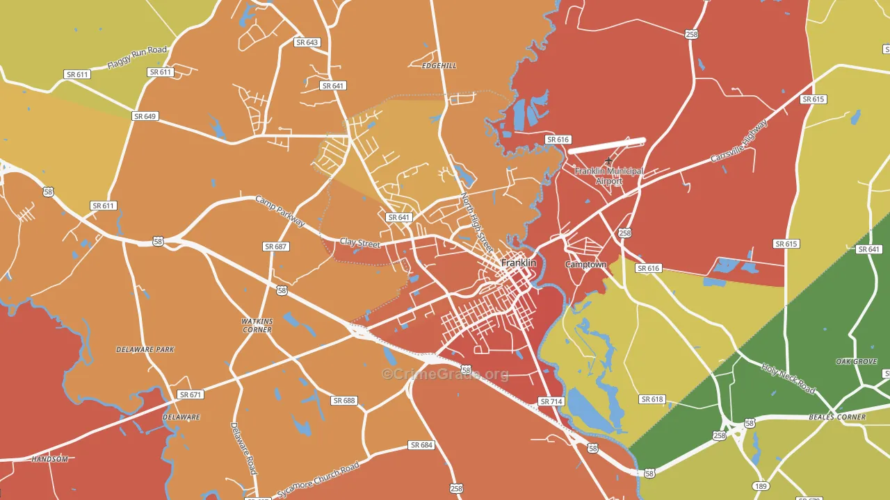 Franklin, VA Map of Burglary Rates