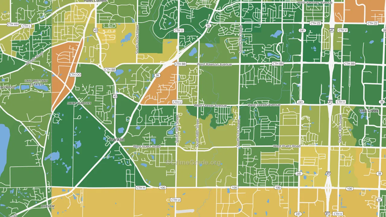 Franklin, WI Map of Burglary Rates