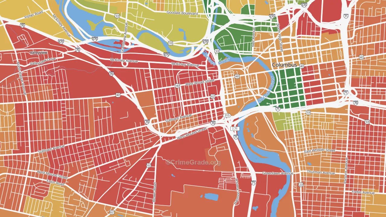 Franklinton, Columbus, OH Map of Burglary Rates