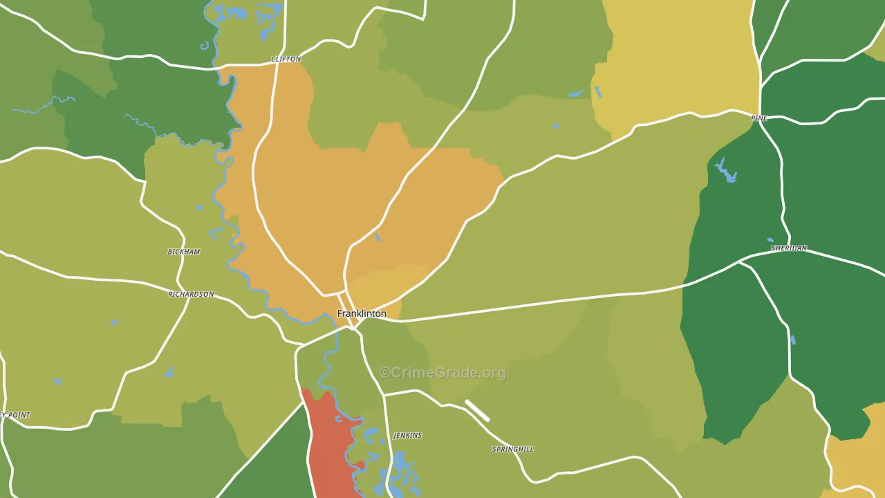 Franklinton, LA Map of Burglary Rates