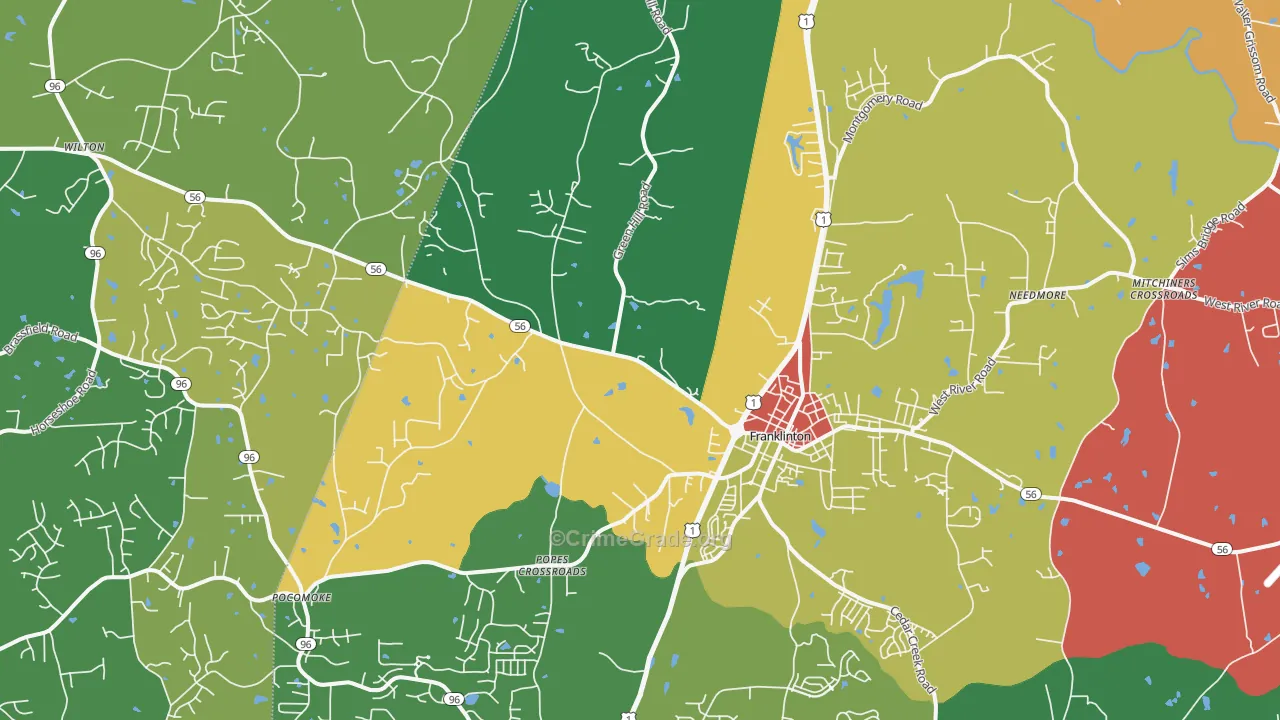 Franklinton, NC Map of Burglary Rates