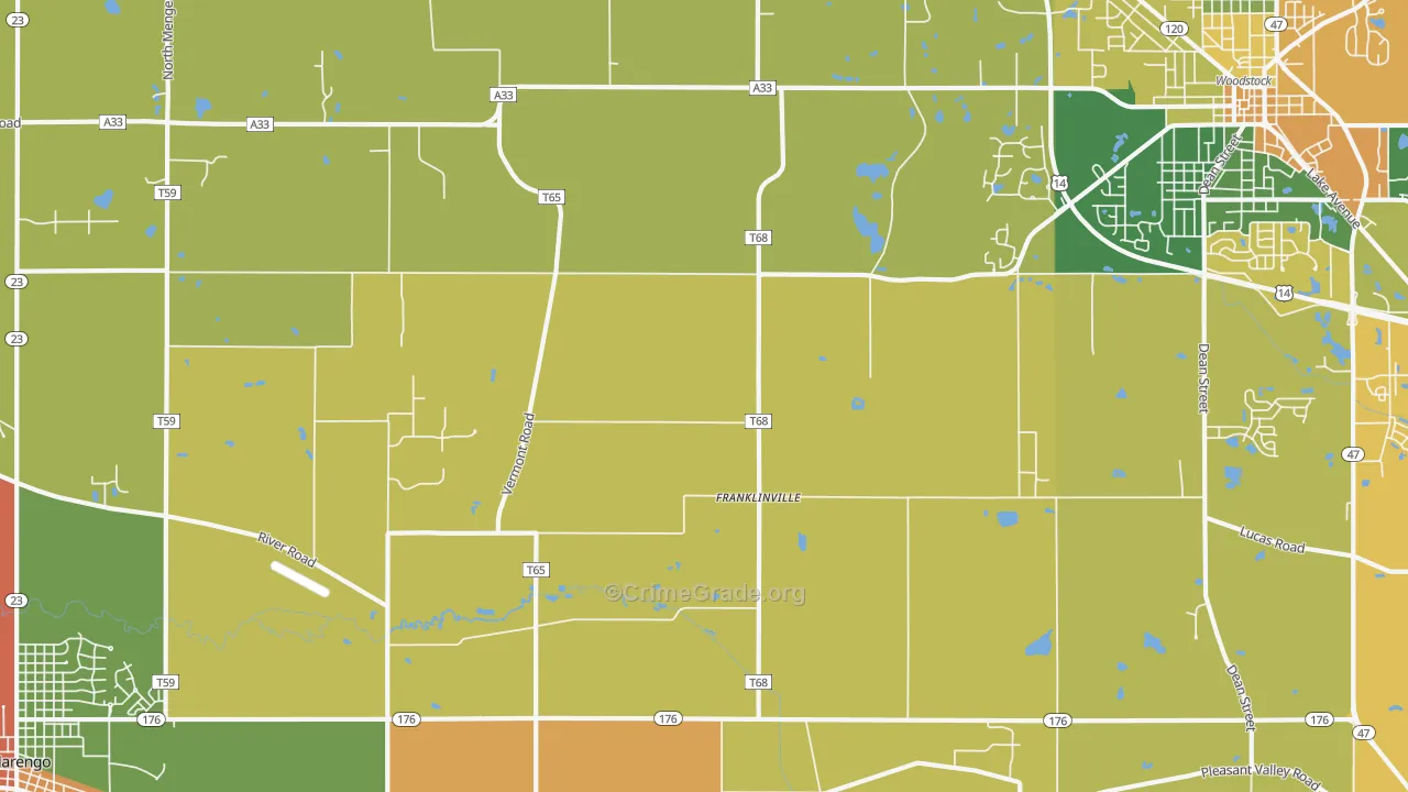 Franklinville, IL Map of Burglary Rates