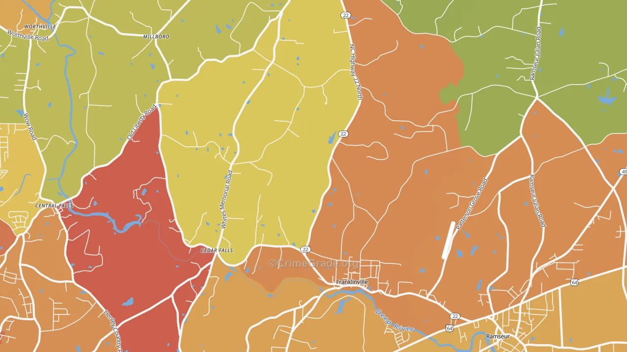 Franklinville, NC Map of Burglary Rates