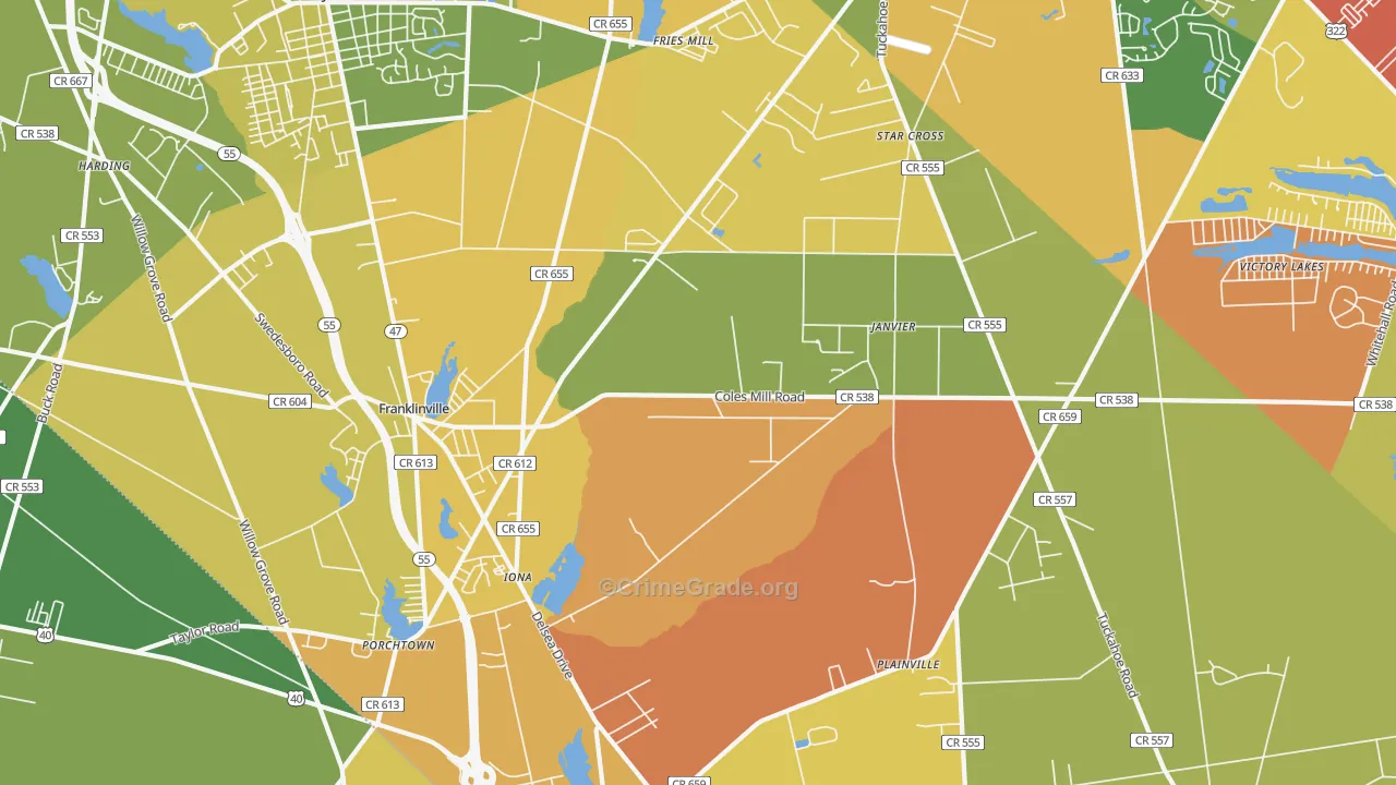 Franklinville, NJ Map of Burglary Rates