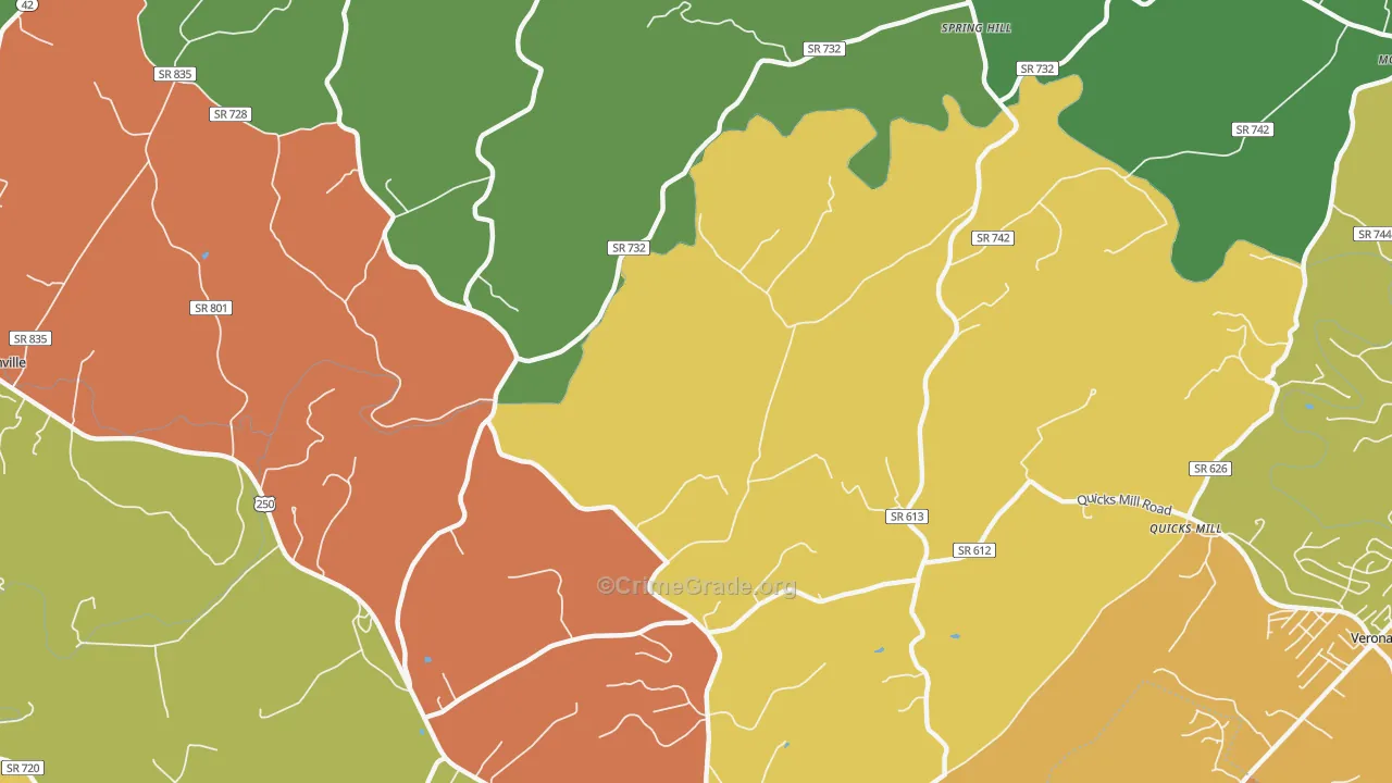 Franks Mill, VA Map of Burglary Rates
