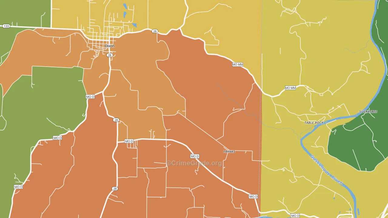 Franks, MO Map of Burglary Rates