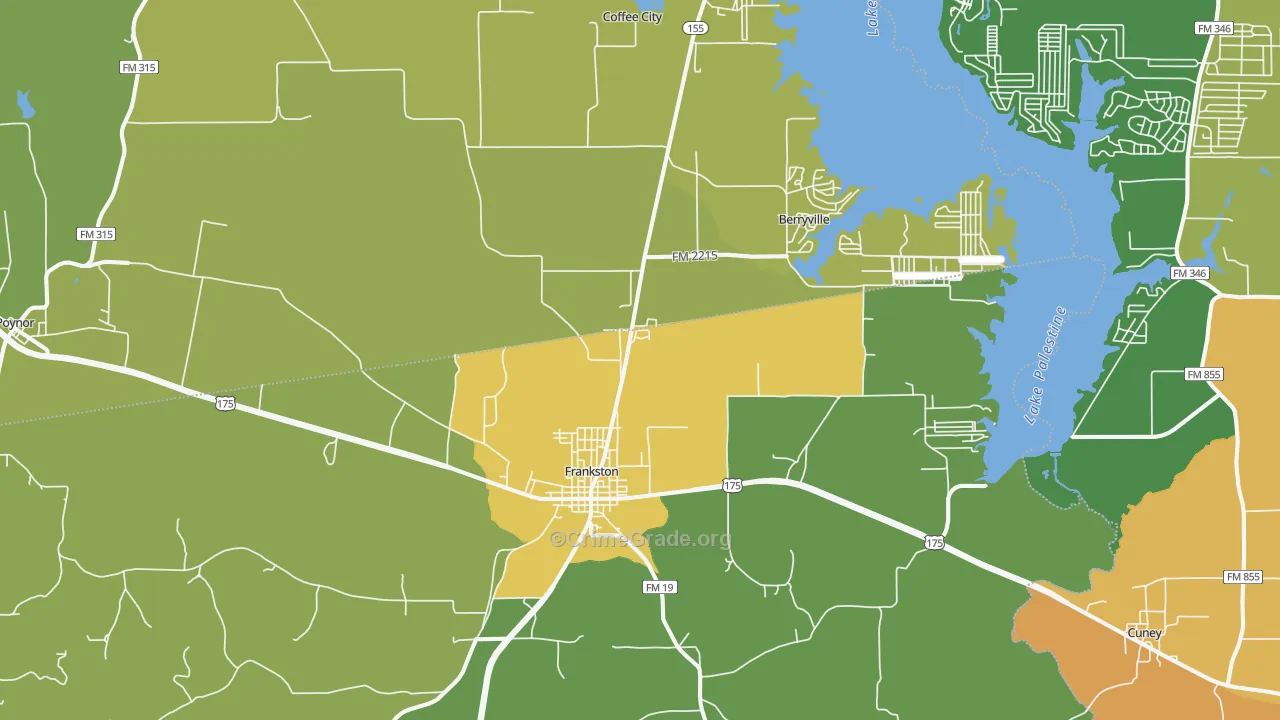 Frankston, TX Map of Burglary Rates
