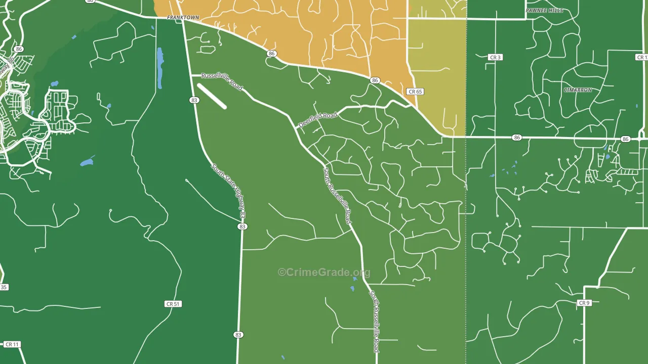 Franktown, CO Map of Burglary Rates