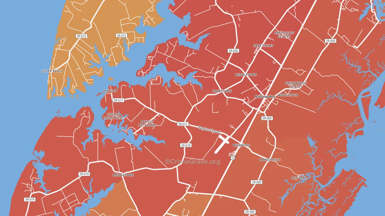 Franktown, VA Map of Burglary Rates