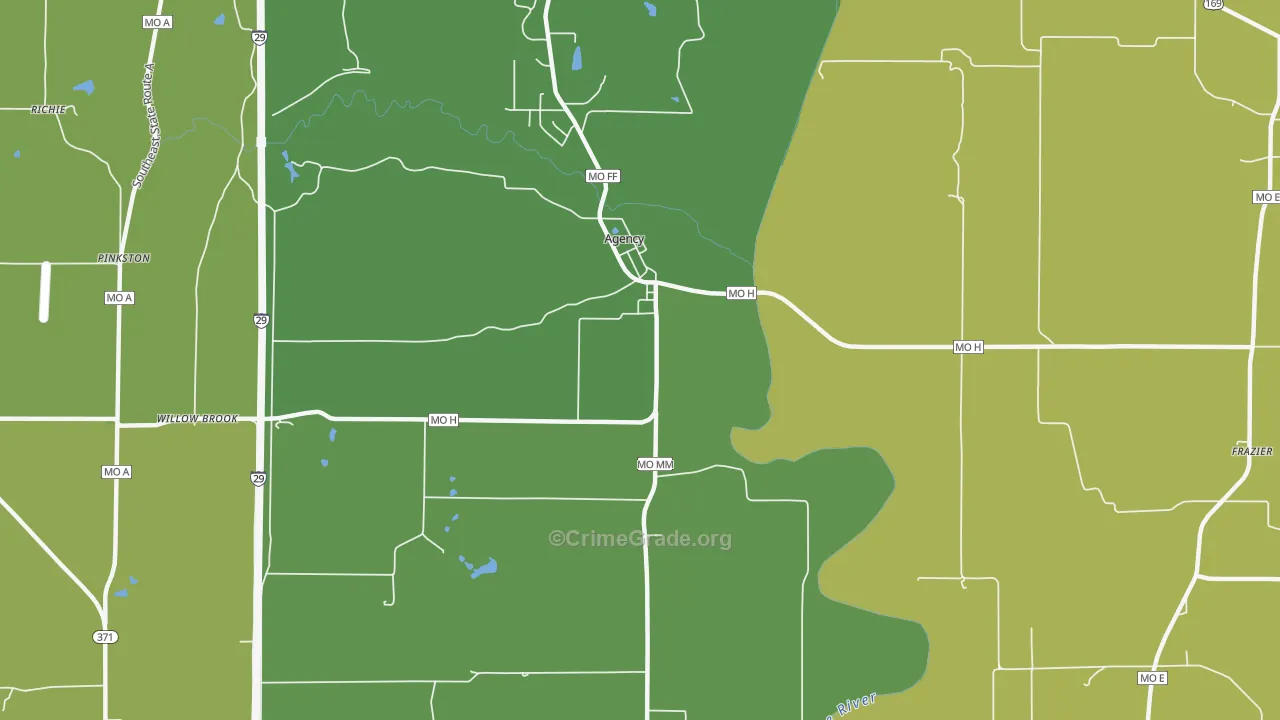 Frazier, MO Map of Burglary Rates