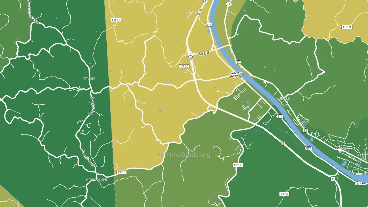Fraziers Bottom, WV Map of Burglary Rates