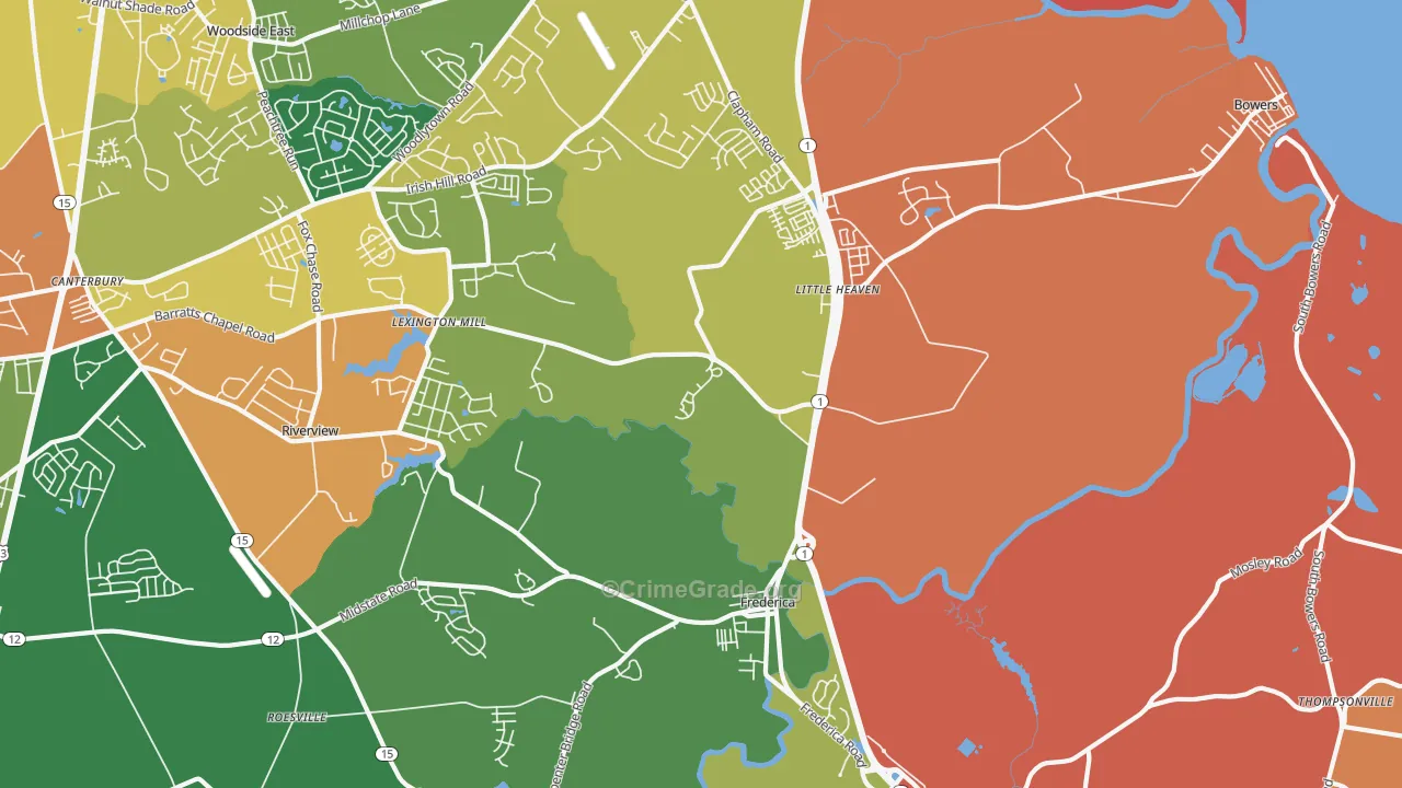 Frederica, DE Map of Burglary Rates