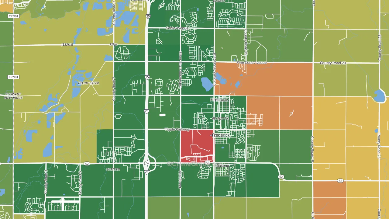 Frederick, CO Map of Burglary Rates