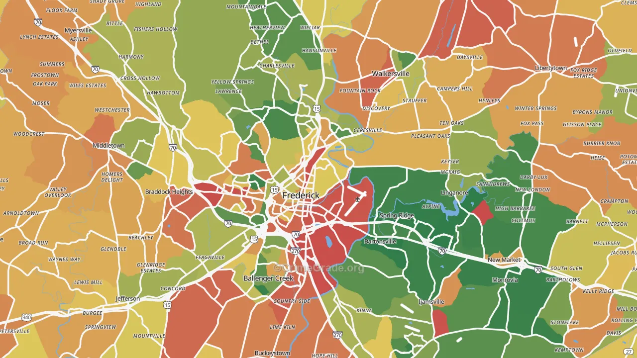 Frederick County, MD Map of Burglary Rates