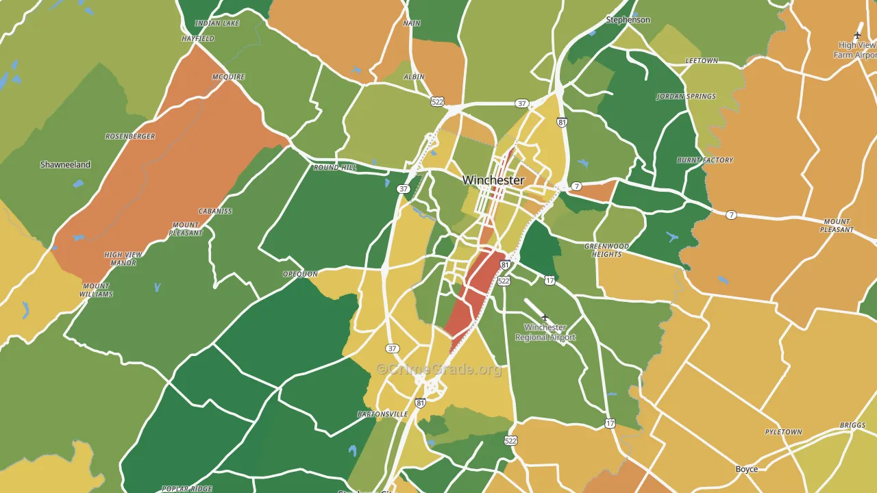 Frederick County, VA Map of Burglary Rates